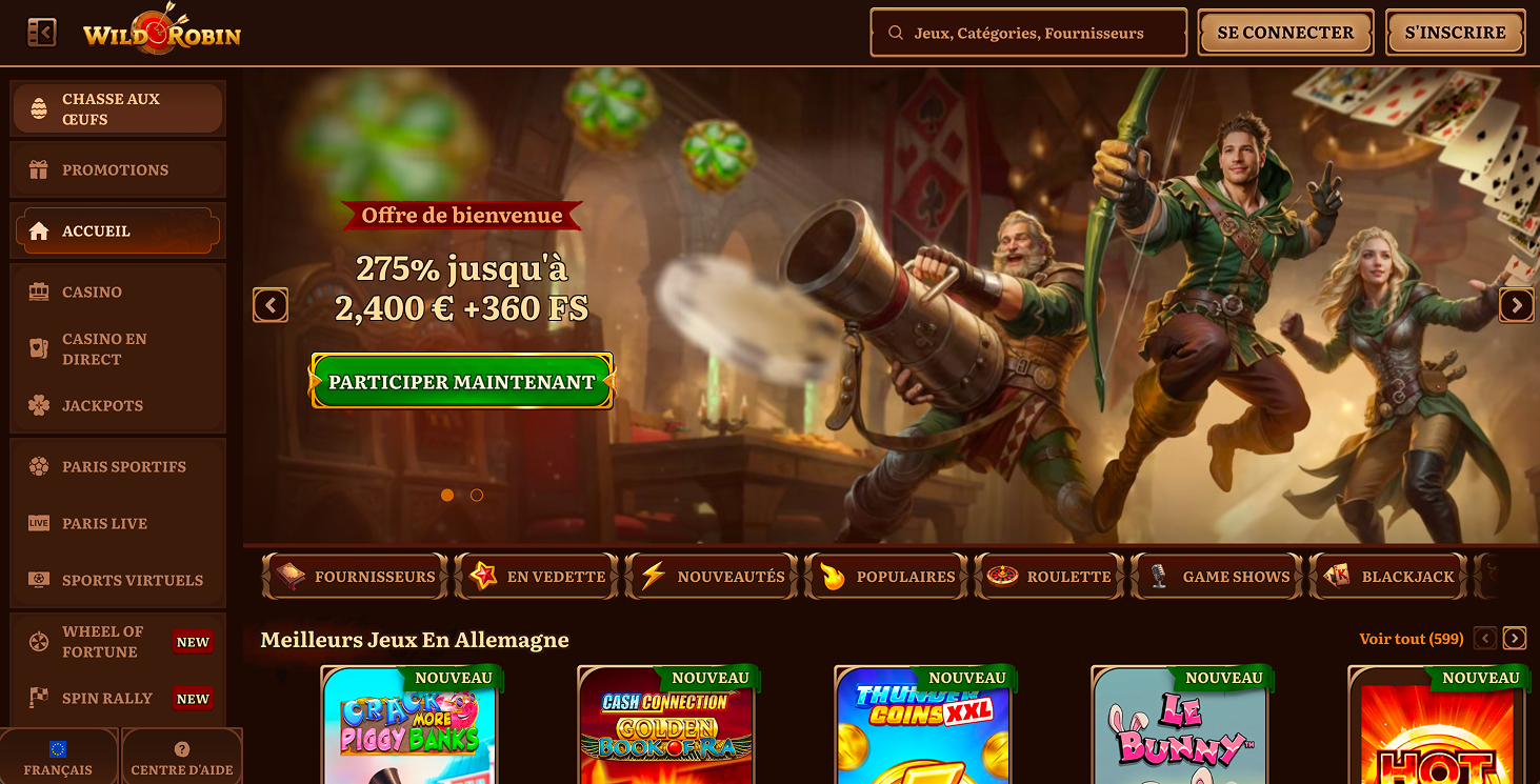 Casino Wild Robin Online Page d'accueil